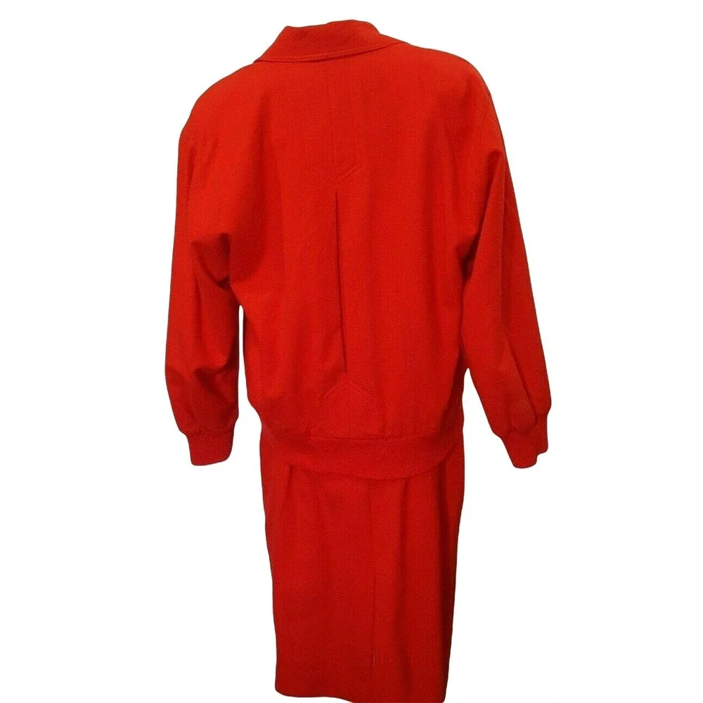 Lilli Ann Skirt Suit Womens M Red 80s Vintage Bomber Jacket Pencil Skirt ILGWU